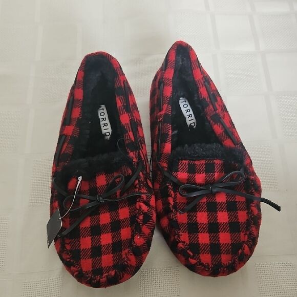 Torrid Red and Black Checkered Moccasin Slippers - Picture 14 of 16